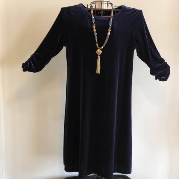 2pc Susan Graver Navy Blue Velour Velvet Jacket & matching Dress. Gorgeous se - Picture 3 of 10